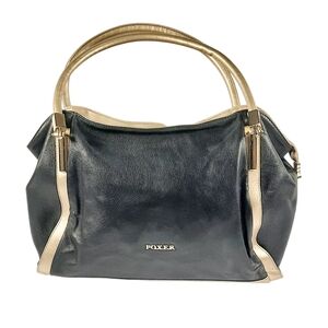 FOXER women's genuine leather large capacity shoulder/ tote bag. black/ gold